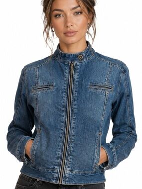 Spanish Harlem Semi Cropped Blue Denim Jacket Size M
